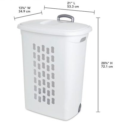 Sterilite Ultra™ Wheeled Hamper, Plastic Laundry Hamper, White, 3 Pack