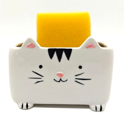 Cat Sponge Holder Ceramic Cat Soap Holder Cute Cat Decor Kitchen Accessories Cat Home Decor Ceramic Kitchen Sponge Holder Cat Gifts Ideal Gifts for Women Birthdays Valentines Day Gifts