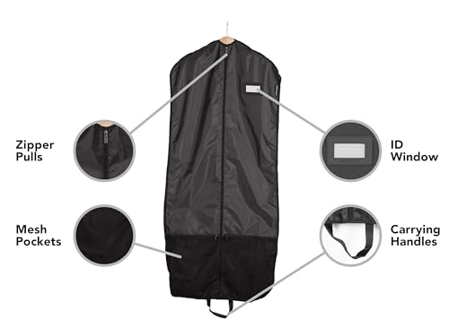 Covermates Deluxe Garment Bag Set for Closet Storage & Travel – Heavy Duty Hanging Suit & Dress Bags with ID Window, Accessory Pockets & Carrying Handles – Premium Wardrobe Protection, Black