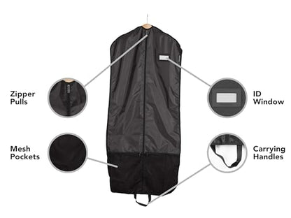 Covermates Deluxe Garment Bag Set for Closet Storage & Travel – Heavy Duty Hanging Suit & Dress Bags with ID Window, Accessory Pockets & Carrying Handles – Premium Wardrobe Protection, Black