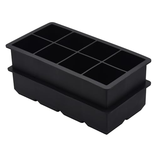Bangp Large Ice Cube Tray for Whiskey,2 Pack Stackable Big Ice Cube Molds Make 16 Big Whiskey Ice Cubes,Easy Release Square Ice Cube Maker for Cocktails,Whiskey,Soups and Frozen Treats