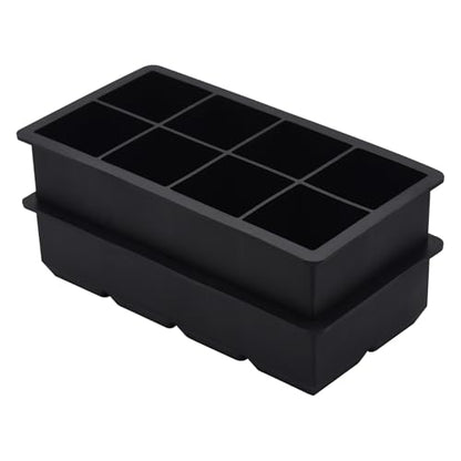 Bangp Large Ice Cube Tray for Whiskey,2 Pack Stackable Big Ice Cube Molds Make 16 Big Whiskey Ice Cubes,Easy Release Square Ice Cube Maker for Cocktails,Whiskey,Soups and Frozen Treats