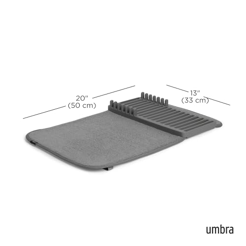 Umbra Udry Dish Drying Rack, Folding Dish Drainer Mat, Mini, Dark Grey | Absorbent microfiber base, removable tray, dishwasher safe, compact storage, BPA-free plastic