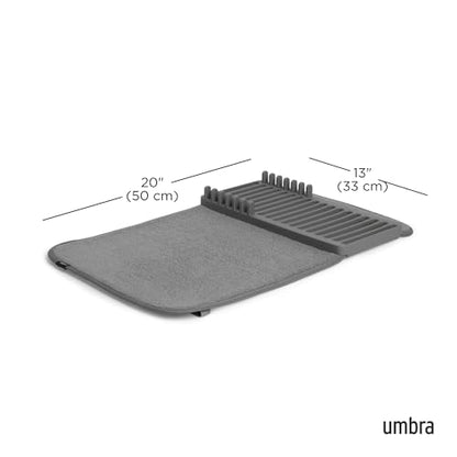 Umbra Udry Dish Drying Rack, Folding Dish Drainer Mat, Mini, Dark Grey | Absorbent microfiber base, removable tray, dishwasher safe, compact storage, BPA-free plastic