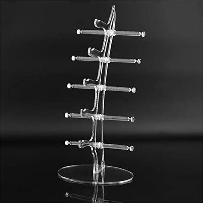 2 Pack Sunglasses Rack Eyeglasses Display Stand Holder Storage Organizer for 5 Glasses Acrylic Jewelry Eyewear Display for Selling Clear
