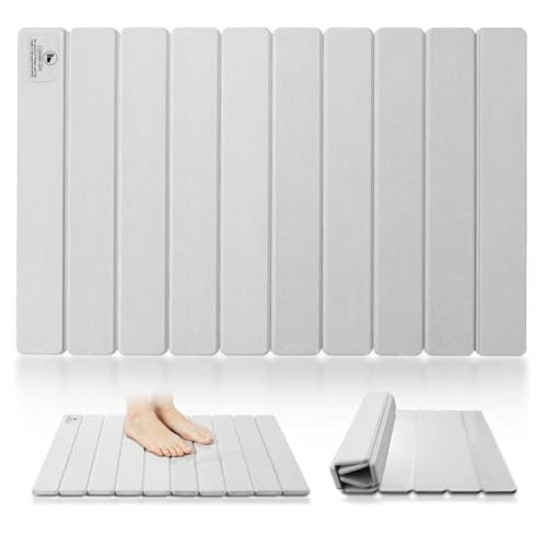 Stone Bath Mat for Water Absorption, Foldable Diatomite Stone Mat, Non-Slip & Quick-Drying White Square Bath Mat with Modern Minimalist Style, Easy to Clean, for Bathroom/Kitchen/Hallway