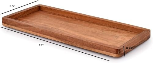 Acacia Wood Rectangular Wooden Platters for Home Decor, Food, Vegetables, Fruit, Charcuterie, Appetizer Serving Tray (13" x 5.5" x 0.75") (Set of 3)