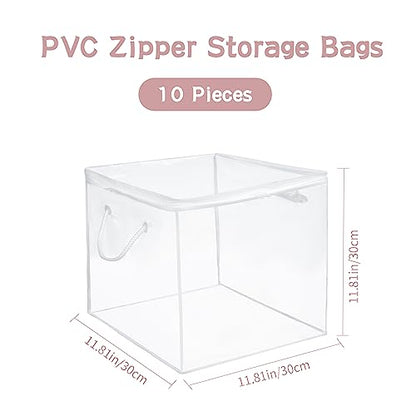 10-Pack Clear Zippered Storage Bags with Handles, Two-Way Zipper Foldable Closet Organizer, Bed Sheet Organizer, Plastic Storage Bin for Clothes, Towels