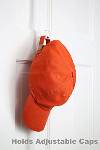 Perfect Curve Hat Organizer Cap Rack FAV | Hat Racks | Hold up to 40 caps | Over Door Organizer for Baseball Hat | Fitted & Adjustable Caps & Visors | Door Slam Proof | 2 Straps | White