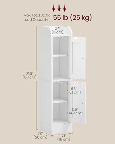 VASAGLE Storage Cabinet Slim with Reversible Doors, Farmhouse | Small Storage Corner Floor Cabinet, Narrow Orgnizer, Adjustable Shelves, Cloud White, Siren Collection, UBBK312WB01S