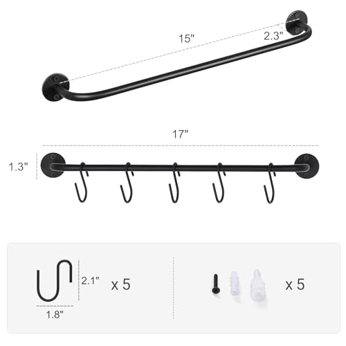 Mkono Wall Mounted Mug Holder, Coffee Cup Hanger Rack with 10 Hooks, 2 Pack | Kitchen Rod, Space Saving, Easy Assembly, Wall & Under Cabinet, Durable Metal, Kitchen Dining Bar Organizer, Multi-Function