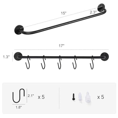 Mkono Wall Mounted Mug Holder, Coffee Cup Hanger Rack with 10 Hooks, 2 Pack | Kitchen Rod, Space Saving, Easy Assembly, Wall & Under Cabinet, Durable Metal, Kitchen Dining Bar Organizer, Multi-Function