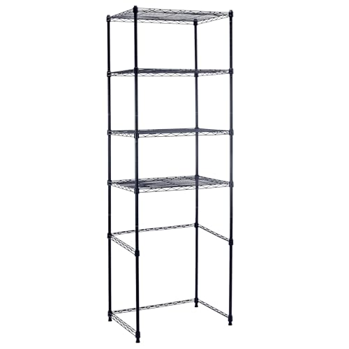 4 Tier Mini Fridge Shelf with Storage for Dorm, Black | Mini Fridge Storage Shelf, Microwave Stand, Adjustable Height Organizer, For Dorm, For Kitchen