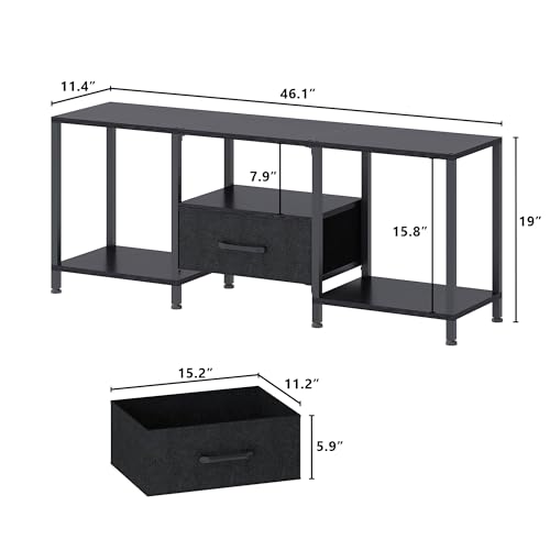 TV Stand with LED Lights, Entertainment Center with Open Shelves and Fabric Drawer, Media Console for 55 Inch TV, Television Stands for Living Room, Bedroom, Black