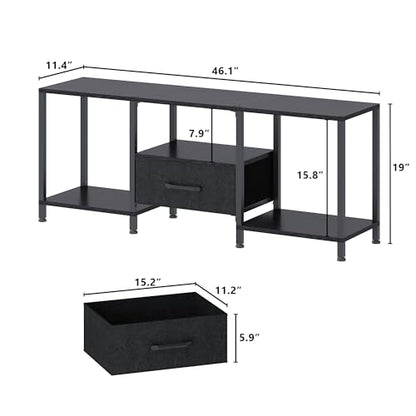 TV Stand with LED Lights, Entertainment Center with Open Shelves and Fabric Drawer, Media Console for 55 Inch TV, Television Stands for Living Room, Bedroom, Black