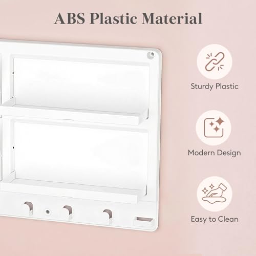 Lifewit Plastic Bedside Wall Shelf, Adhesive Floating Shelves Dorm Decor | Bedroom Essentials for Key, Remote Control, Glasses, Phone, Earbuds Storage, College, RV, Bunk Bed Wall Organizer