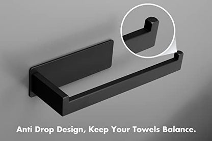 Hand Towel Holder, Strong Self Adhesive Hand Towel Ring, Thicken SUS304 Stainless Steel Hand Towel Bar/Rack, No Drilling Modern Hand Towel Hanger (Matte Black, 9 in)