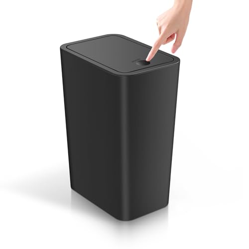 Bathroom Trash Can with Lid, 4 Gallon / 15 Liter S... (Black,1 Pack | Plastic)