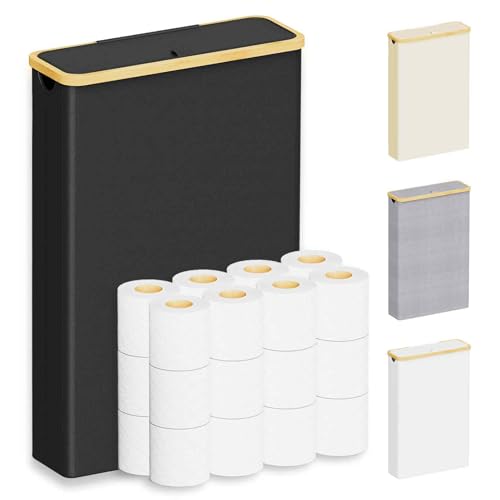 Extra Large Toilet Paper Storage with Lid, Hold up... (18 Count | Black | Fabric)