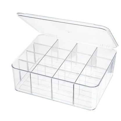 ZEXALOR Socks Underwear Drawer Organzier Dividers, 16 Compartment Removable Divided Plastic Storage Bin with Lid, Storage Organizer for Scarves Ties Bras, Clear Dresser Drawer Organizers