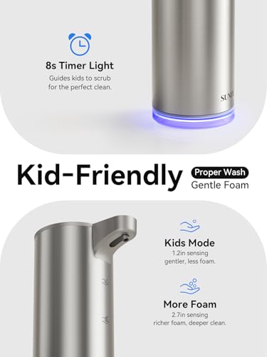 Automatic Foaming Soap Dispenser Touchless, 0.2s Fast Sensor, USB-C Rechargeable, Smudge-Resistant Stainless Steel, Hand Soap Dispenser for Bathroom, Kitchen, Hotel, Silver
