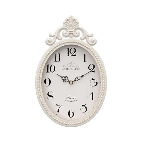 Abdurey Small French Retro Decor Wall Clock, Ivory White Vintage Oval Style | Silent Battery Operated Boho Decorative Wall Clocks for Farmhouse,Kitchen,Bedroom,Bathroom(10.4"H x 6.7"W)