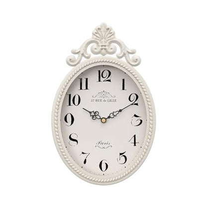 Abdurey Small French Retro Decor Wall Clock, Ivory White Vintage Oval Style | Silent Battery Operated Boho Decorative Wall Clocks for Farmhouse,Kitchen,Bedroom,Bathroom(10.4"H x 6.7"W)