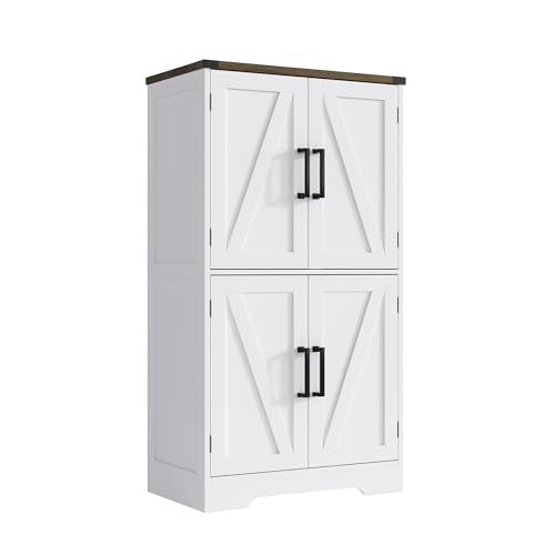 Farmhouse Bathroom Floor Cabinet with Adjustable Shelves | 13.78"D x 23.62"W x 43.46"H, Freestanding Kitchen Pantry Cabinet, Cupboard for Living Room, Dining Room, White