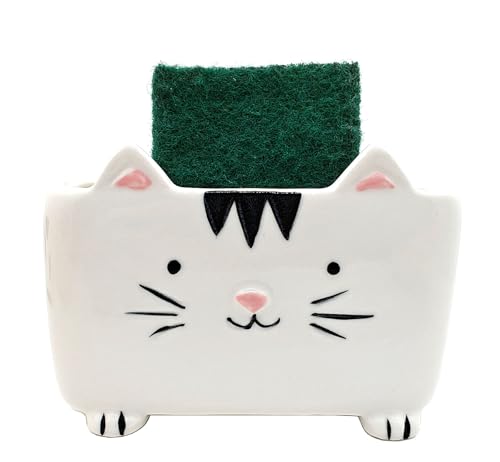 Cat Sponge Holder Ceramic Cat Soap Holder Cute Cat Decor Kitchen Accessories Cat Home Decor Ceramic Kitchen Sponge Holder Cat Gifts Ideal Gifts for Women Birthdays Valentines Day Gifts