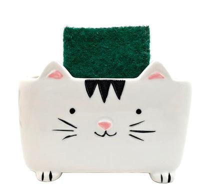 Cat Sponge Holder Ceramic Cat Soap Holder Cute Cat Decor Kitchen Accessories Cat Home Decor Ceramic Kitchen Sponge Holder Cat Gifts Ideal Gifts for Women Birthdays Valentines Day Gifts