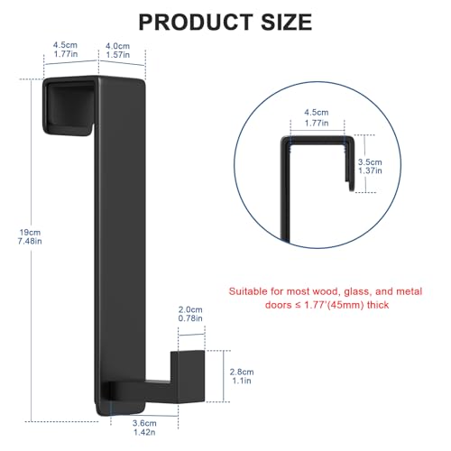 2-Pack Over The Door Hooks - Rustproof Stainless Steel Door Hangers Fits for 1-3/4 Inch Thick Doors, Non-Marking and Tool-Free Easy Install (Black, L Shape)