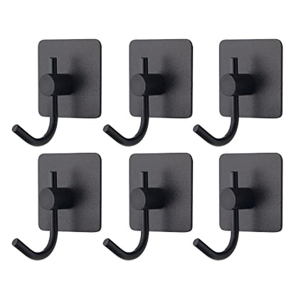 VAEHOLD 6 Pack Adhesive Wall Hooks, Heavy Duty Sticky Holder Aluminum Towel Hooks for Hanging Coat, Hat, Key, Clothes, Closet Hook Wall Mount for Kitchen, Bathroom, Office (Black)