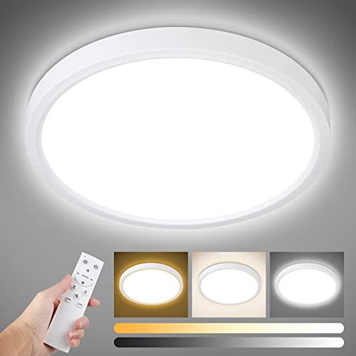 Dimmable Ceiling Light with Remote Control, Wired 8.7Inch 18W 3000K-6000K Light Color Adjustable, Round LED Flush Mount Ceiling Lamp, White Flat Panel Lights for Dining Room, Bedroom, Kitchen