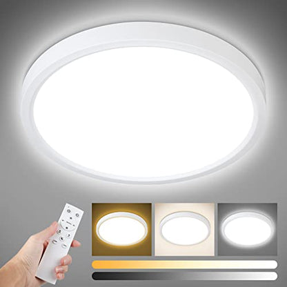 Dimmable Ceiling Light with Remote Control, Wired 8.7Inch 18W 3000K-6000K Light Color Adjustable, Round LED Flush Mount Ceiling Lamp, White Flat Panel Lights for Dining Room, Bedroom, Kitchen