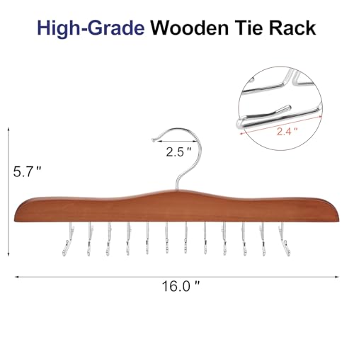 TOPIA HANGER Tie Rack Hanger for Closet 2 Packs, Wooden Tie Organizer for Men with 24 Folding Hooks, Space Saving Necktie Holder for Storage and Display Bra, Tank Top, Camisole (Walnut)-CT14WA-2