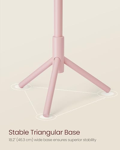 VASAGLE Solid Wood Coat Rack, Free Standing Tree-Shaped Coat Rack with 8 Hooks, 3 Height Options, for Clothes, Hats, Bags, Living Room, Bedroom, Home Office, Jelly Pink URCR004R01