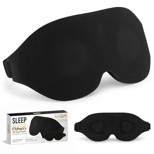 3D Sleep Mask with Travel Storage Bag – Blackout Eye Mask for Sleeping, Side Sleepers & Travel – Soft Memory Foam, Adjustable Strap, Lightweight & Comfortable Fit