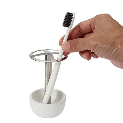 CozyCabin Toothbrush Holder Stand, for Razor, Bathroom Vanity Countertop, Stainless Steel Toothbrush Bathroom Organizer (White)