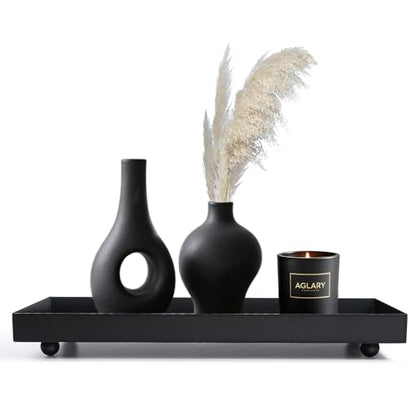 15.7"x5.9" Matte Black Rectangular Metal Tray, Candle & Jewelry Organizer | Rust-Resistant Iron, Powder Coating, Smooth Polished Edges, Elevated Ball Feet, Industrial Modern, Coffee Table & Vanity