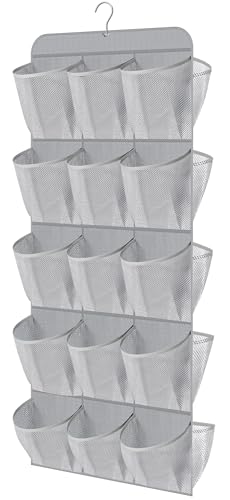 MISSLO 30 Large Pockets Dual Sided Hanging Shoe Organizer for Closet with Rotating Hanger Hanging Shoe Shelves, Grey