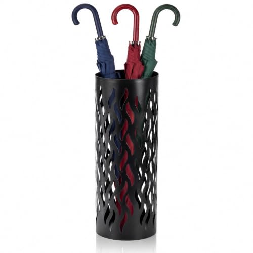 Noamus Metal Umbrella Holder, Umbrella Stand Rack for Entryway, Freestanding Rain Collection Umbrella Organizer, Round Canes Walking Stick Storage Bin for Home Office Decor, Black, 5.9"x5.9"x15.7"