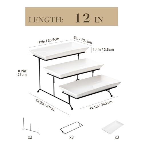 3 Tier Serving Trays for Party, Porcelain Serving... (3 Count | White | Porcelain)