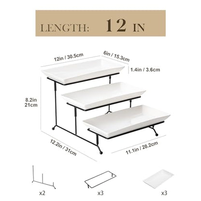 3 Tier Serving Trays for Party, Porcelain Serving... (3 Count | White | Porcelain)