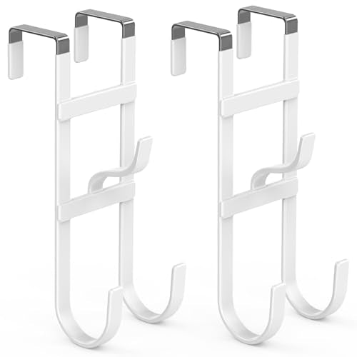 Over the Door Hooks, Triple-Hanger 2 Pack, Fits Do... (White | Metal, Rubber)