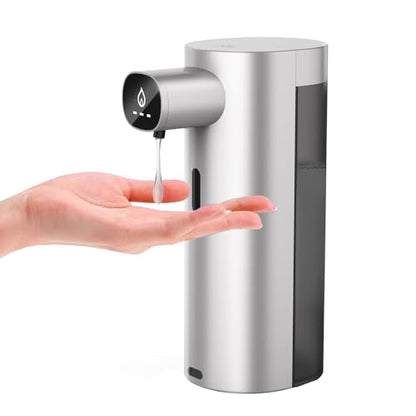 Automatic Liquid Soap Dispenser Touchless, USB Rechargeable Smart Hand Soap Dispenser, 13.5oz/400ml, 3-Level Adjustable, Compatible with Thick Thin Dish Soap for Bathroom Kitchen, Clog-Free (Silver)