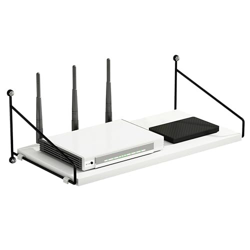 White Floating Shelves for Projector, Modem, Router, DVD Player, Cable Boxes, 7.87" Deep Wooden Wall Shelf for Bedroom, Living Room, Office, Video Room, Bathroom Shelf (1 Tier)