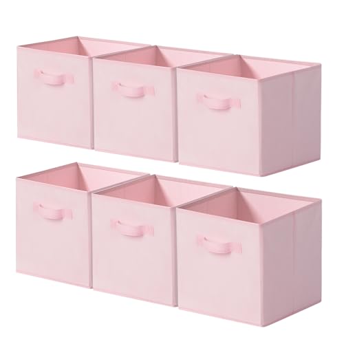 Cupic Cupid 11x11 Storage Cubes, 6 Pack Open Storage Bins with Handles, Storage Cube Organizer for Clothes and Toys, Collapsible Cube Bins for Closet, Shelves, Offices, Pink