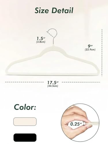 HOUSE DAY Ivory Velvet Hangers 50 Pack - Non Slip Felt Hangers, No Wrinkles | Closet Essentials Premium Space Saving Hanger, Gentle on Clothes, Sturdy Shoulder Design