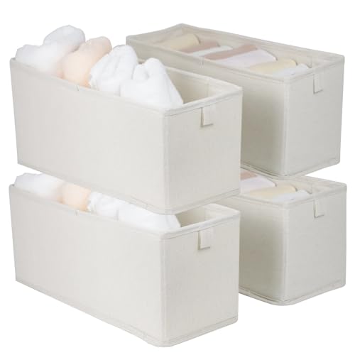 Narrow Fabric Storage Bins, 4 Pack Foldable Storage Baskets for Shelves, Decorative Linen Closet Organizers and Storage, Storage Box Container for Organizing Clothes Toy Pantry Wardrobe Closet