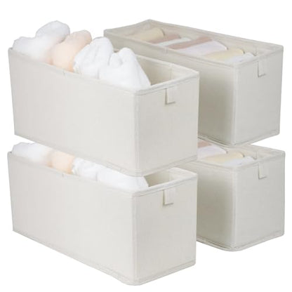 Narrow Fabric Storage Bins, 4 Pack Foldable Storage Baskets for Shelves, Decorative Linen Closet Organizers and Storage, Storage Box Container for Organizing Clothes Toy Pantry Wardrobe Closet